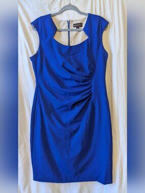 Dana Buchman Royal Blue Knee Length Dress Queen Anne Neckline